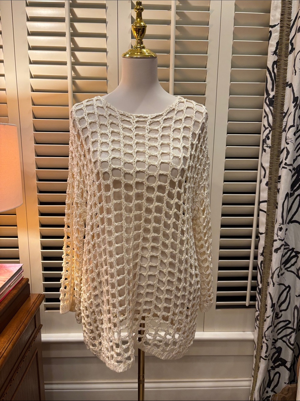 Open-Knit Cream Swim Cover-Up Tunic